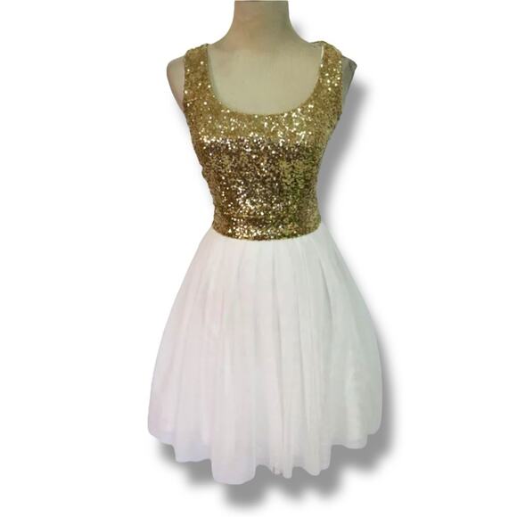 Windsor gold sequined tulle cocktail dress size 7 / 8 - Picture 1 of 11